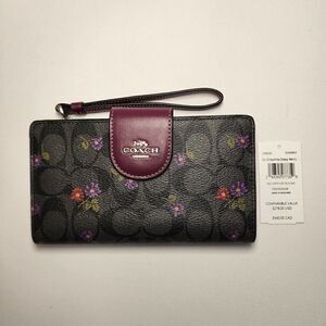 NWT Coach CM838 Tech Phone Wallet In Signature Canvas With Country Flora…